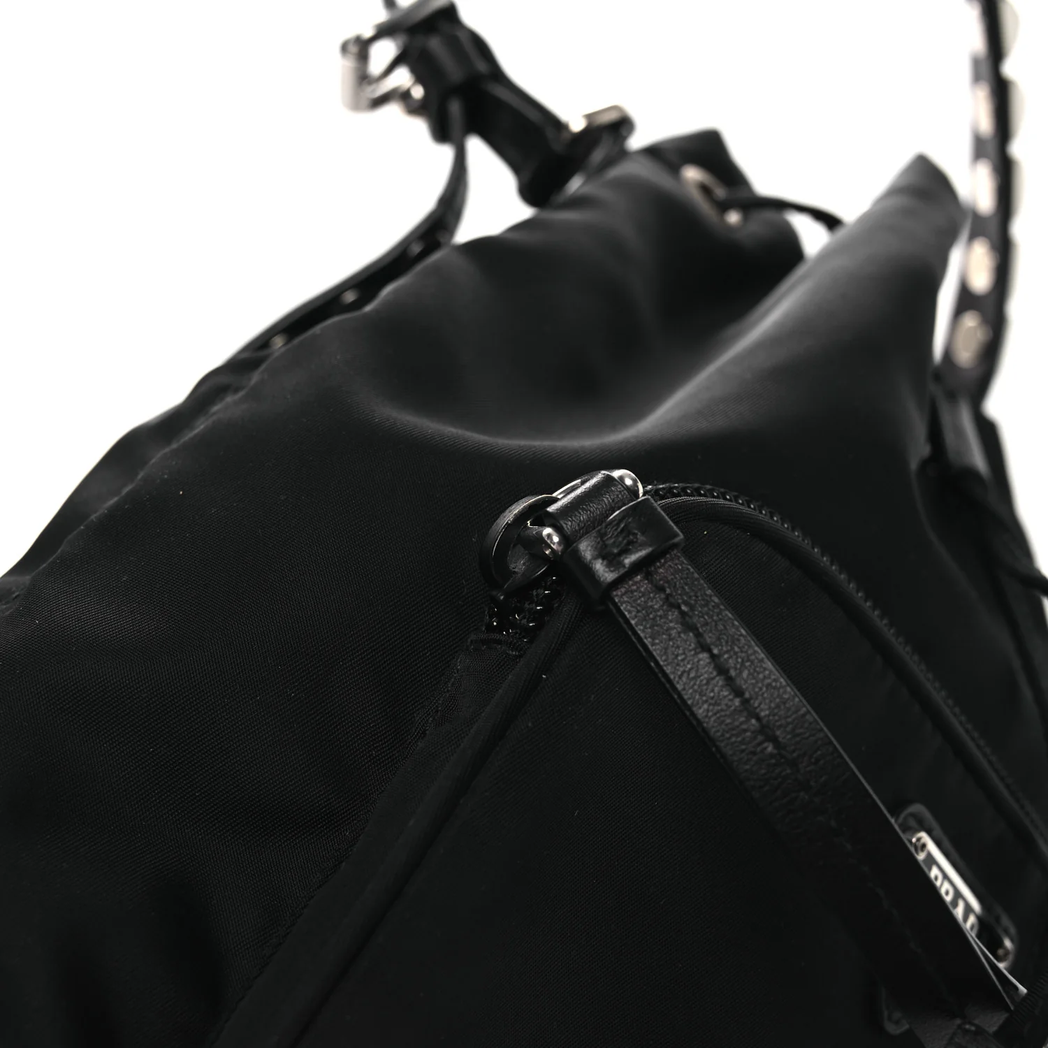 Tessuto Nylon Studded New Vela Mini Bucket Crossbody Bag Black - Image 12