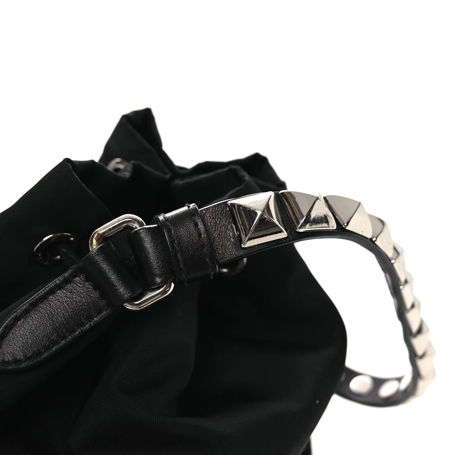 Tessuto Nylon Studded New Vela Mini Bucket Crossbody Bag Black - Image 13