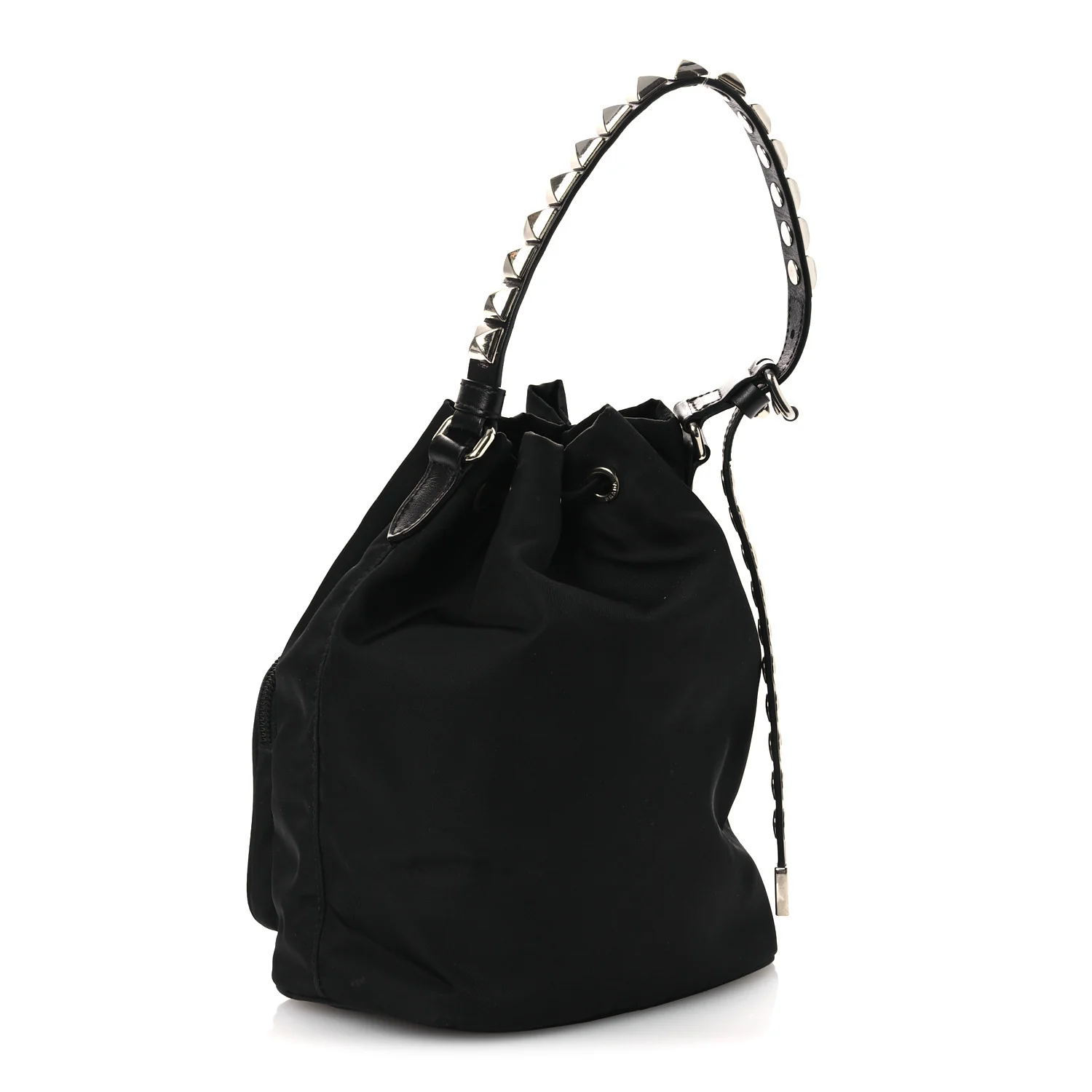 Tessuto Nylon Studded New Vela Mini Bucket Crossbody Bag Black - Image 3