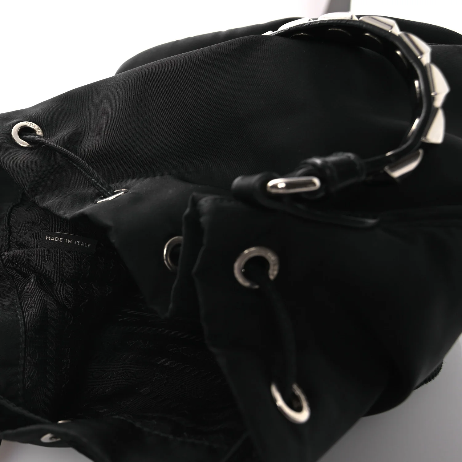 Tessuto Nylon Studded New Vela Mini Bucket Crossbody Bag Black - Image 7