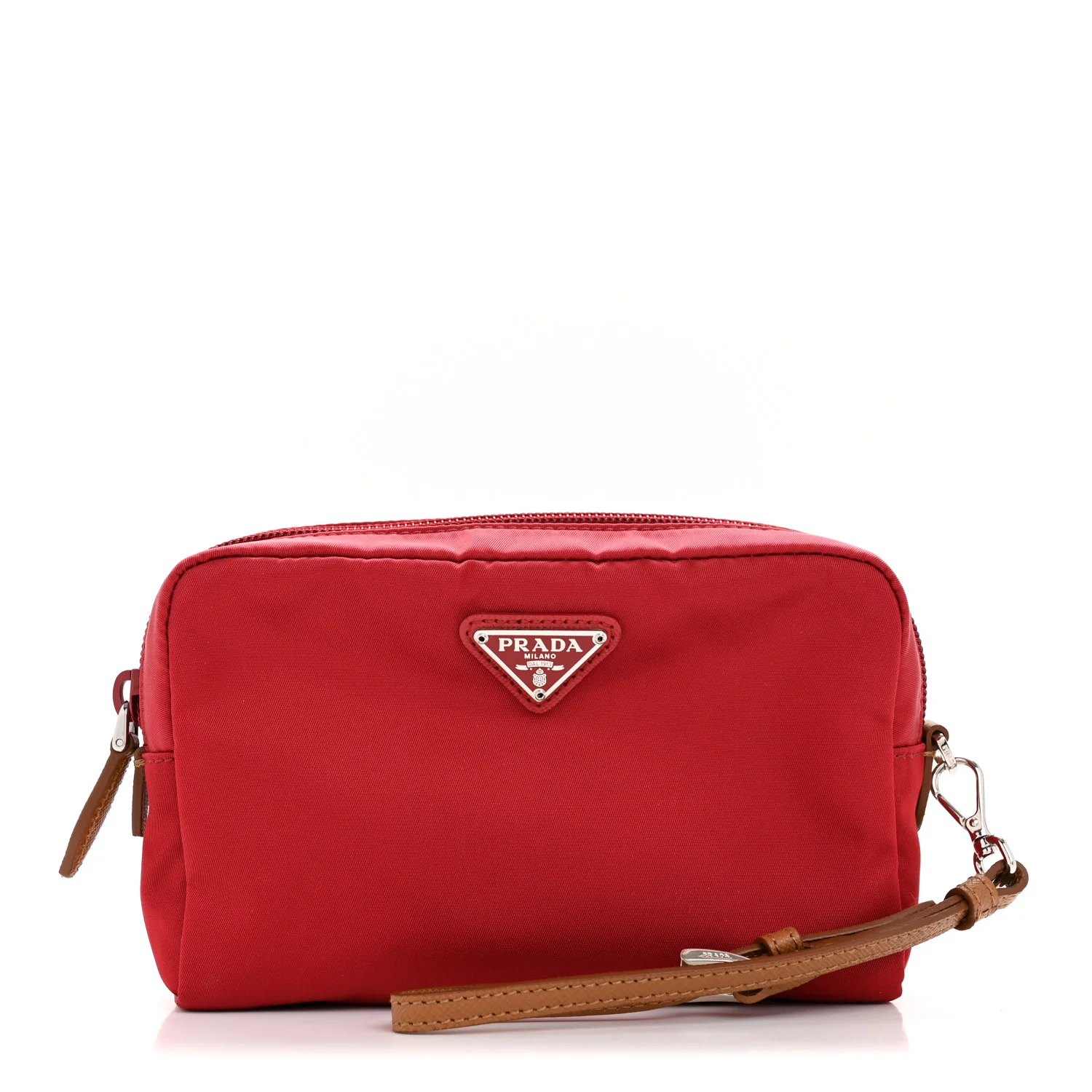Tessuto Nylon Vela Saffiano Necessaire Wristlet Pouch Cherry