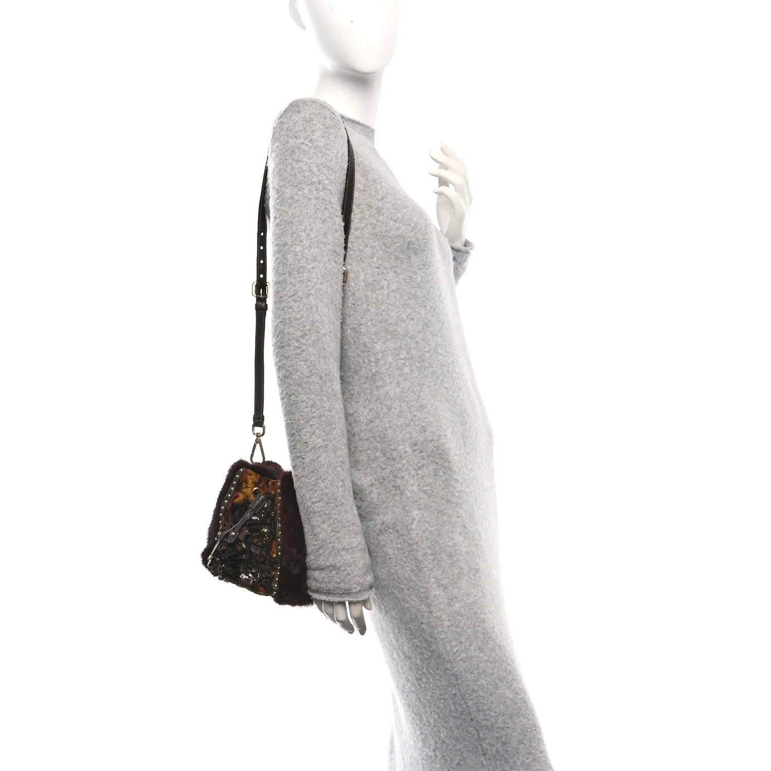 Velvet Sequin Studded Fur Wristlet Handbag Multicolor - Image 2