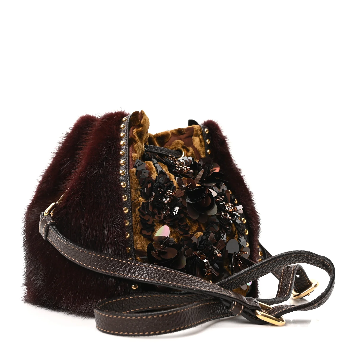 Velvet Sequin Studded Fur Wristlet Handbag Multicolor - Image 3