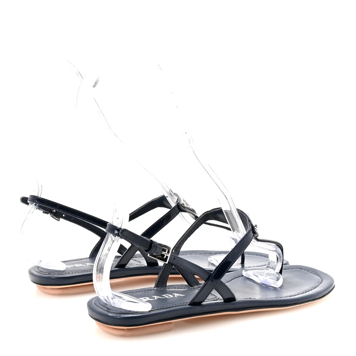 Vernice Metal Triangle Logo Slingback Flat Thong Sandals 38 Navy - Image 5