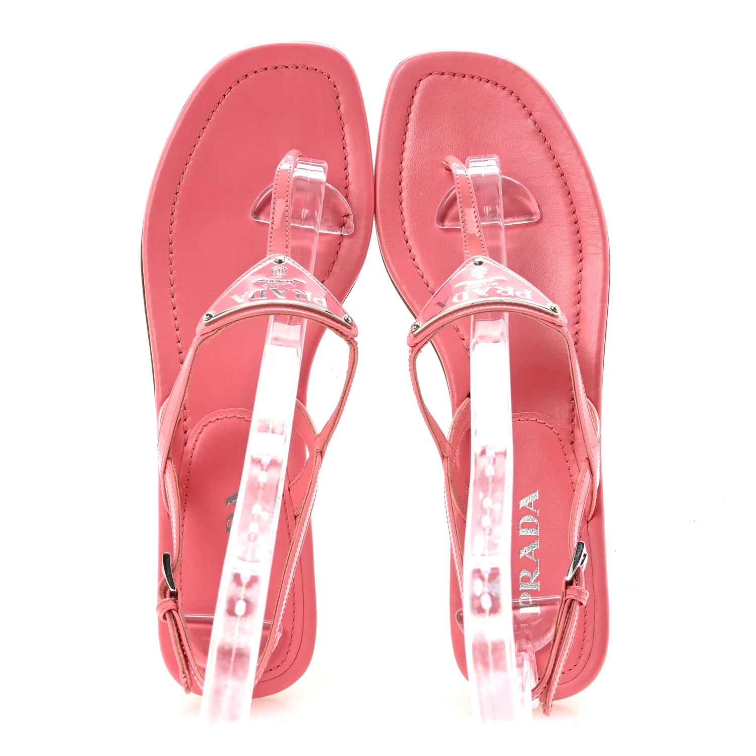 Vernice Metal Triangle Logo Slingback Flat Thong Sandals 38.5 Petalo - Image 2