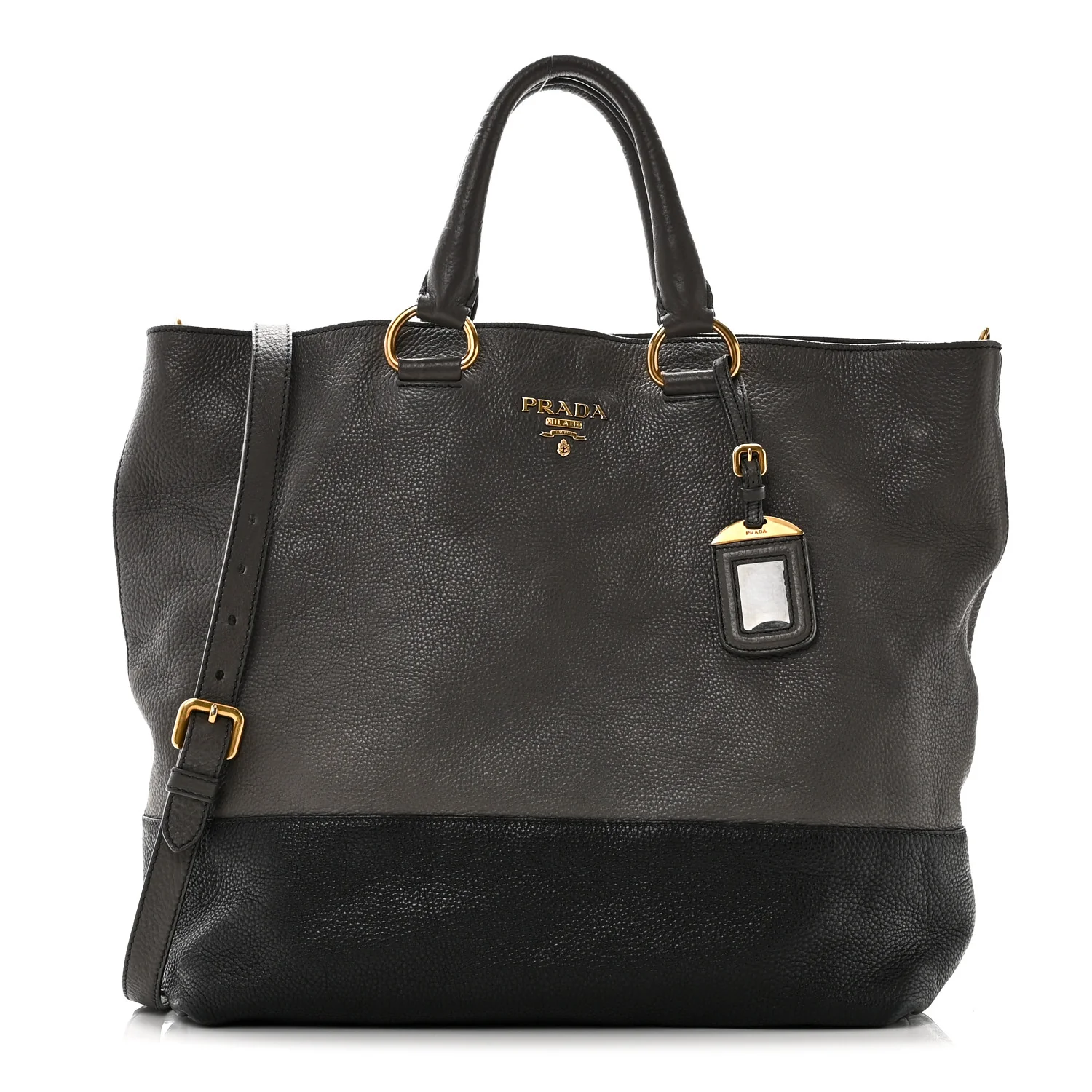 Vitello Daino Bi-Color Shopping Tote Marmo Black