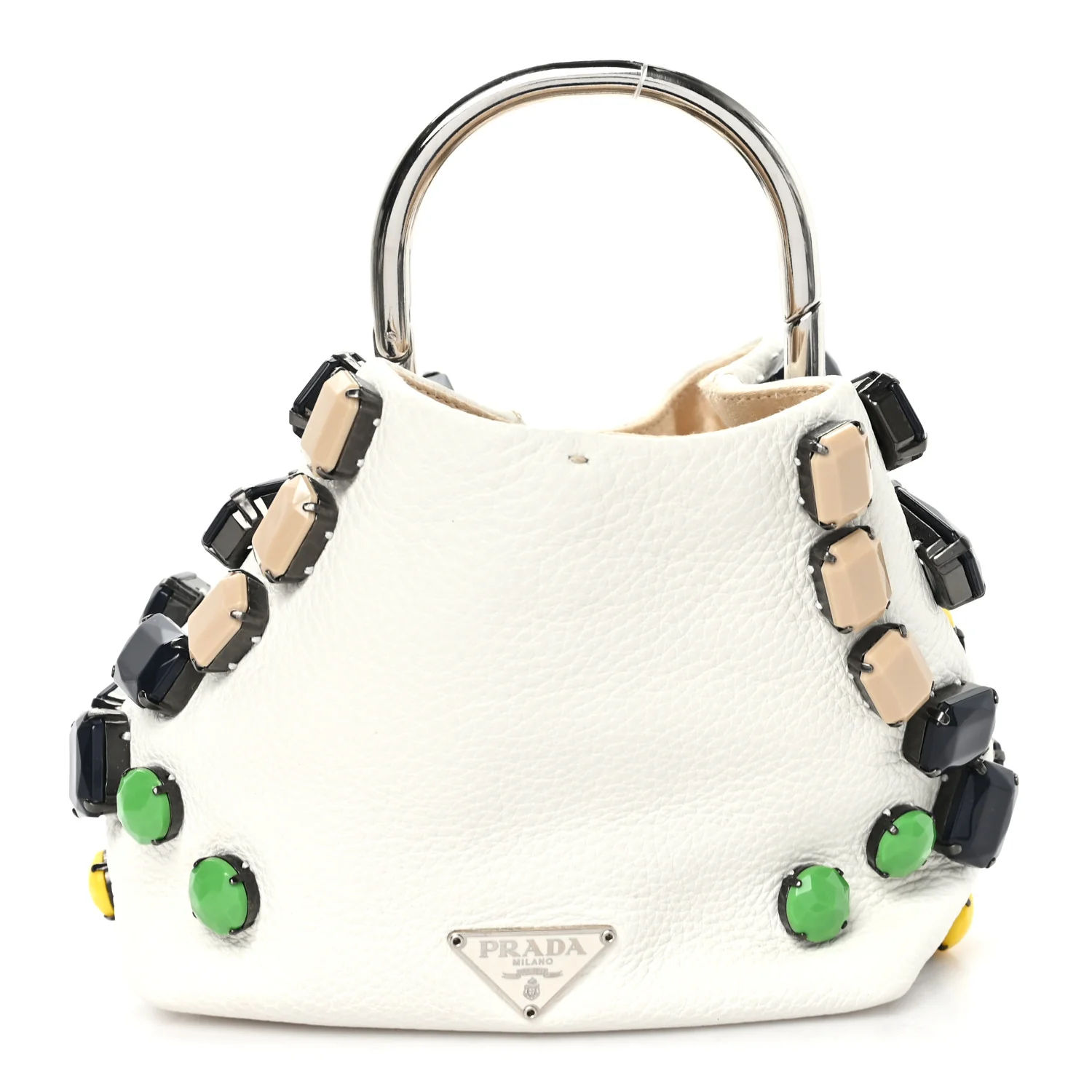 Vitello Daino Crystal Bucket Bag White