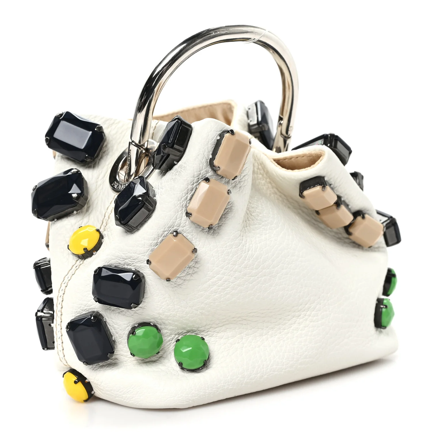 Vitello Daino Crystal Bucket Bag White - Image 3