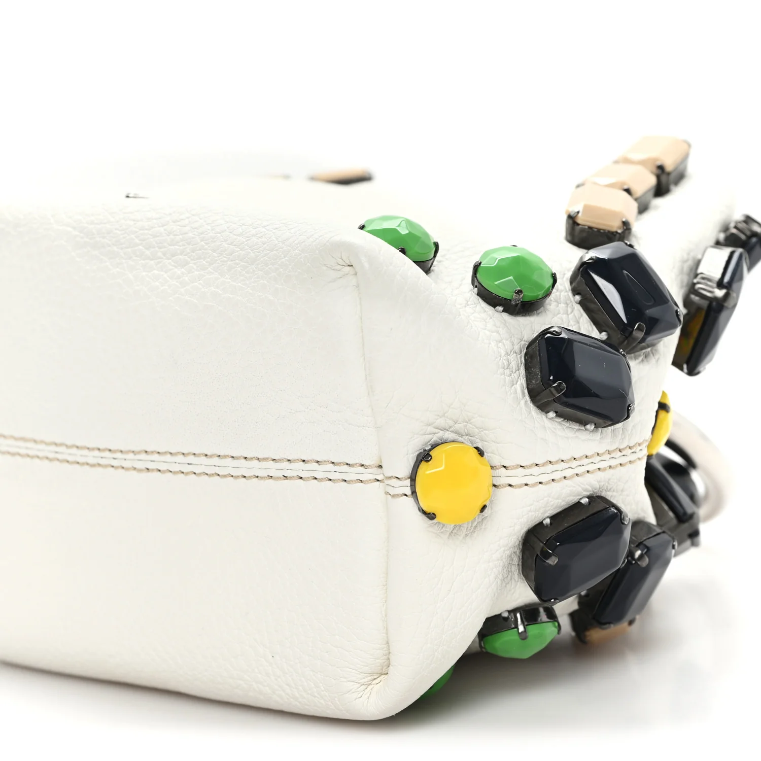 Vitello Daino Crystal Bucket Bag White - Image 9