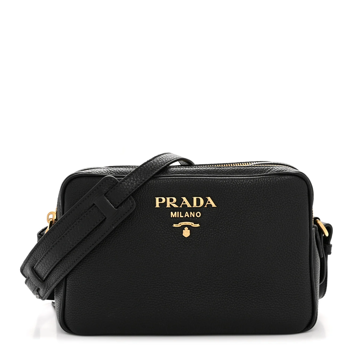 Vitello Daino Medium Double Zip Shoulder Bag Black