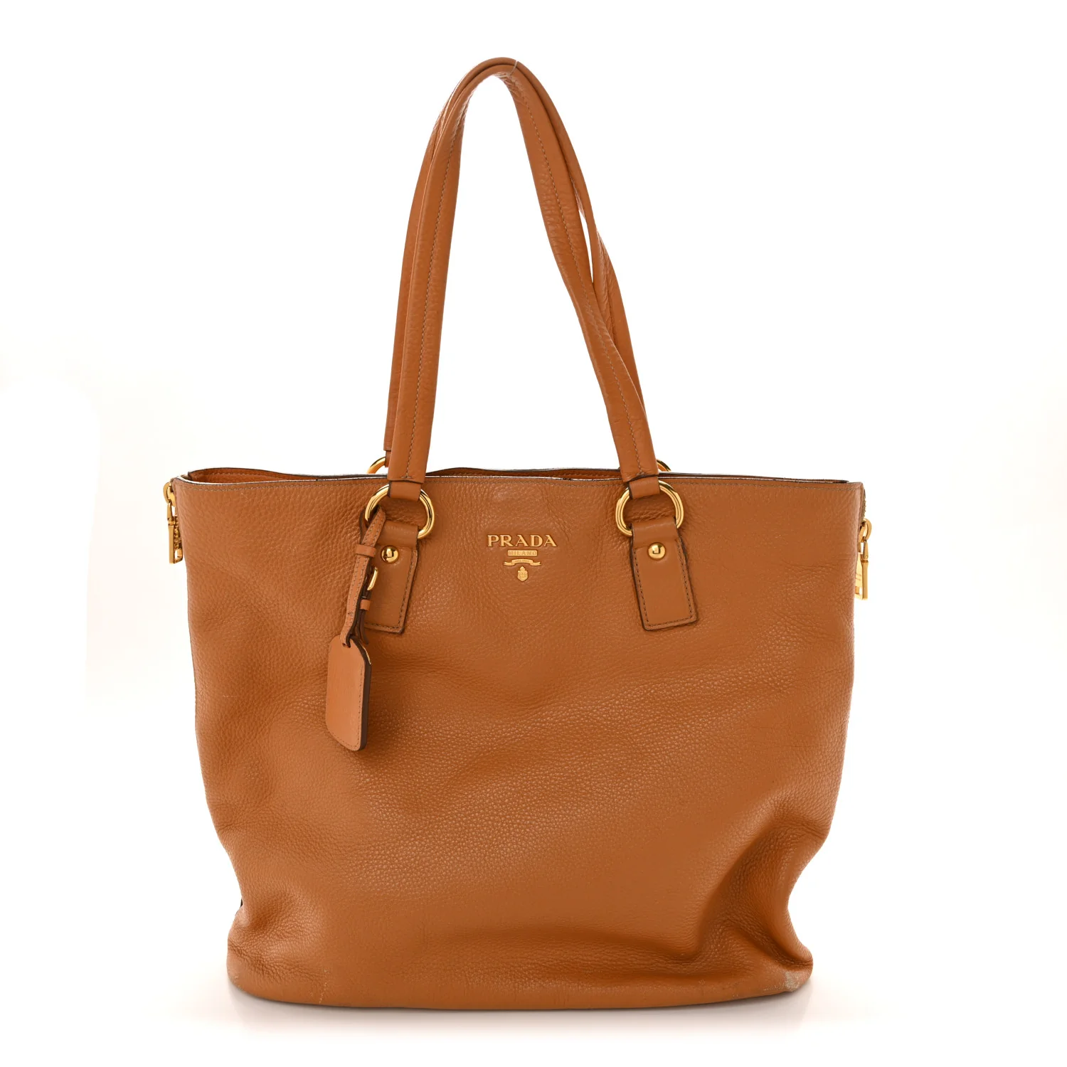 Vitello Daino Side Zip Shopper Tote Caramel