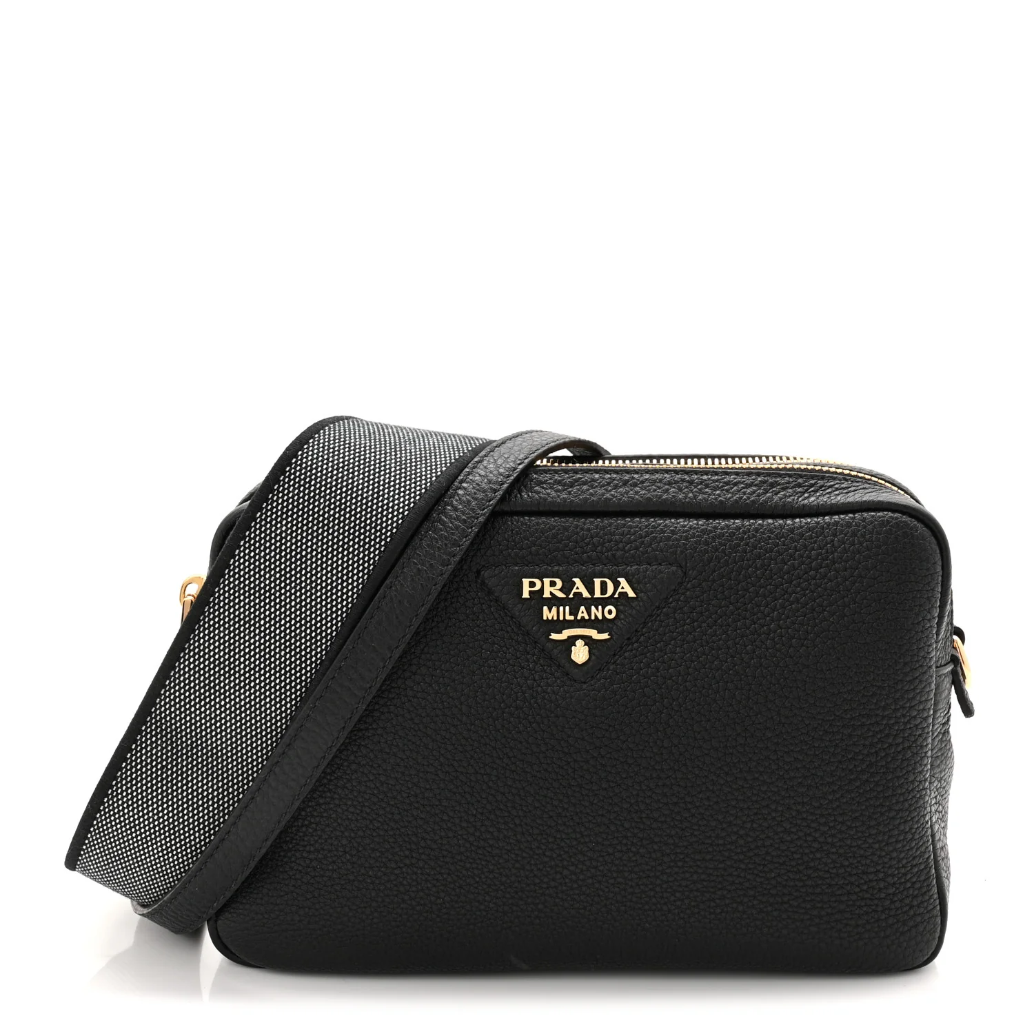 Vitello Daino Soft Medium Double Zip Shoulder Bag Black