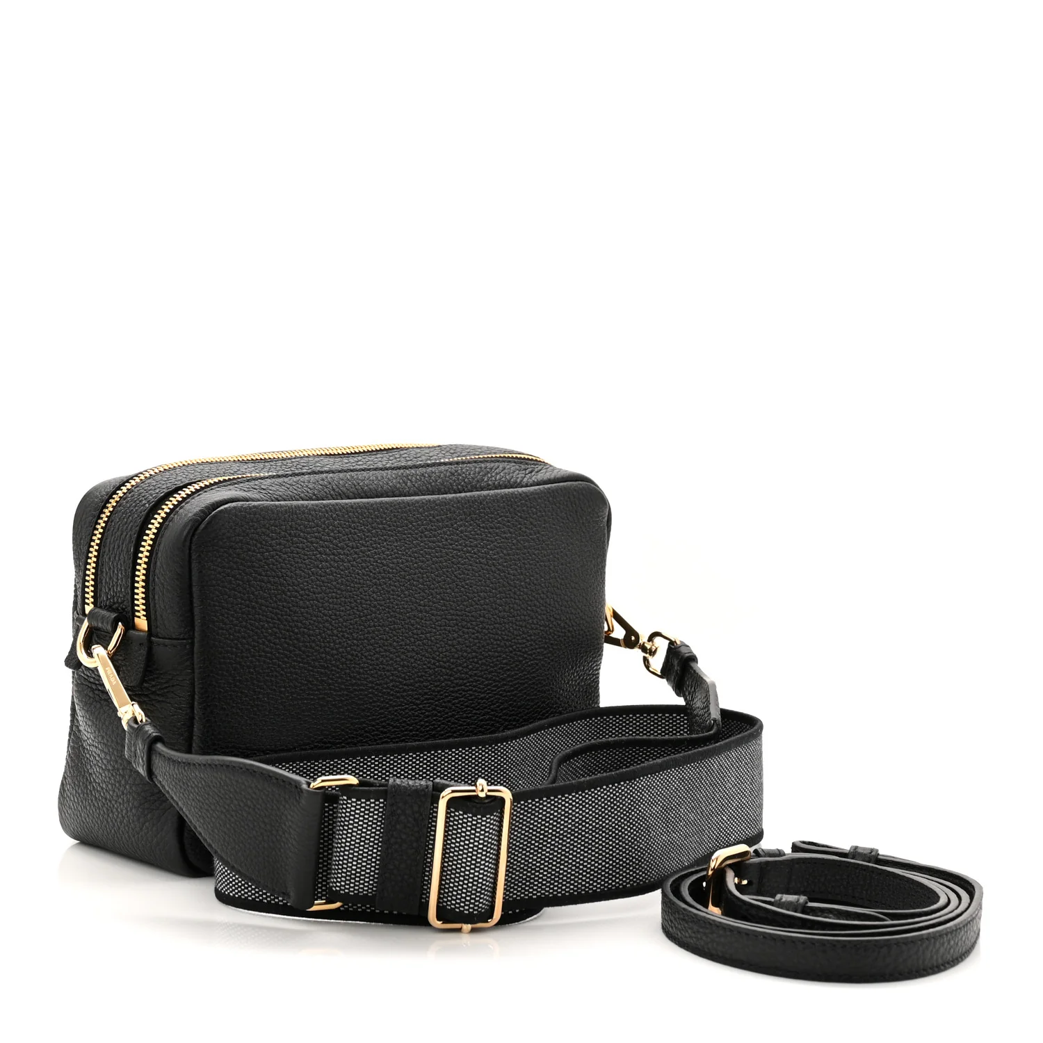 Vitello Daino Soft Medium Double Zip Shoulder Bag Black - Image 3