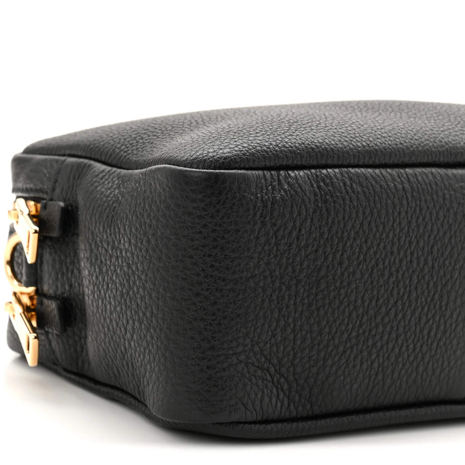 Vitello Daino Soft Medium Double Zip Shoulder Bag Black - Image 9