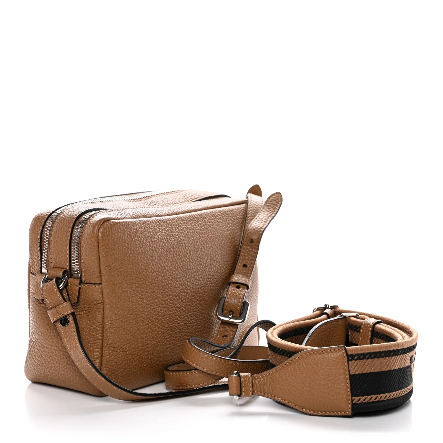 Vitello Daino Soft Medium Double Zip Shoulder Bag Sesamo - Image 3