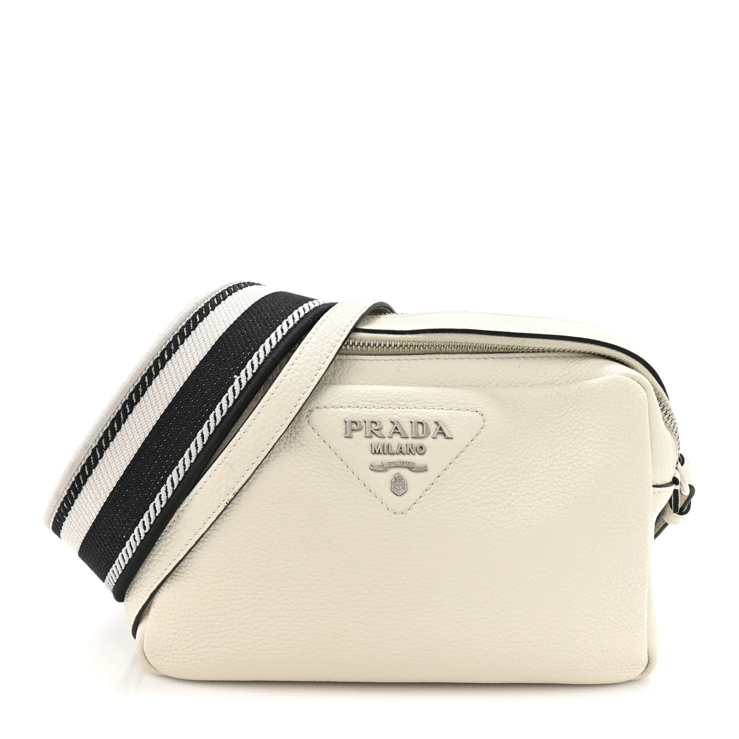 Vitello Daino Soft Medium Double Zip Shoulder Bag White