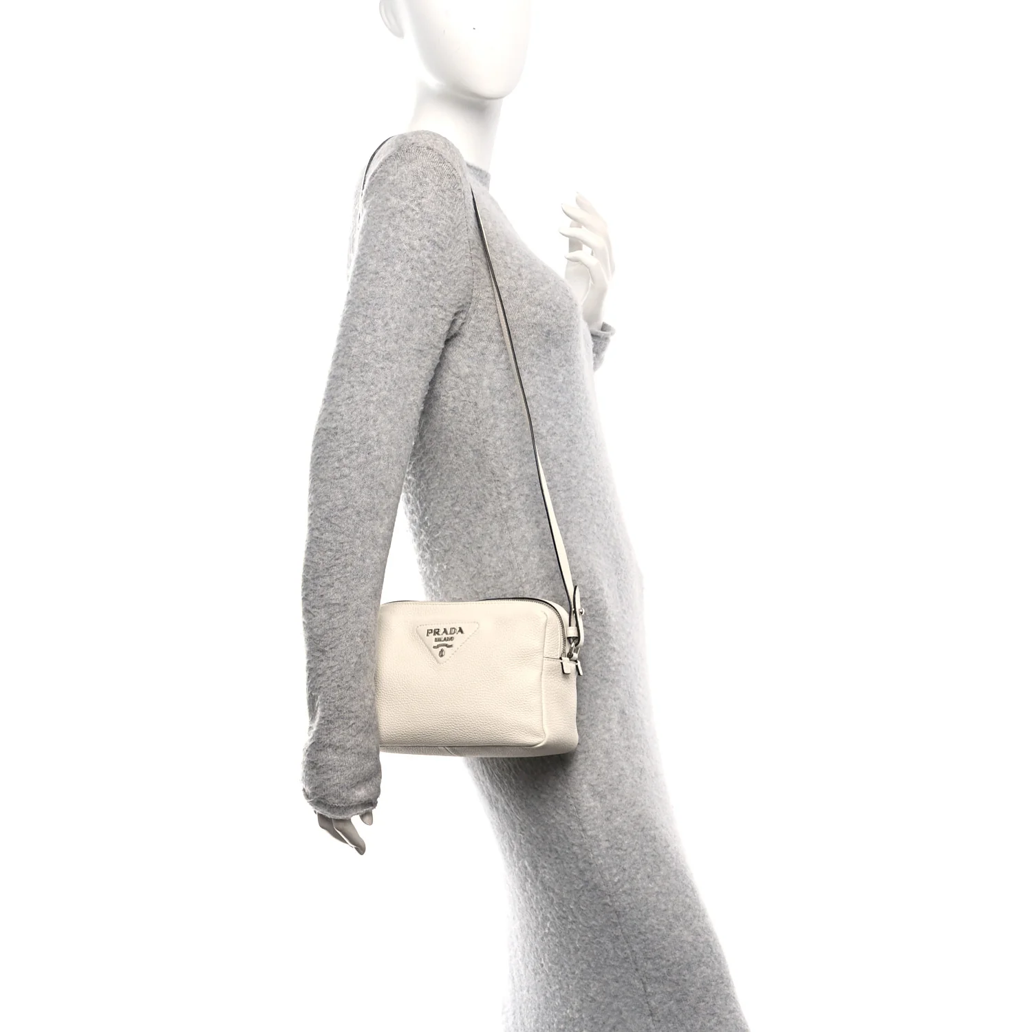 Vitello Daino Soft Medium Double Zip Shoulder Bag White - Image 2