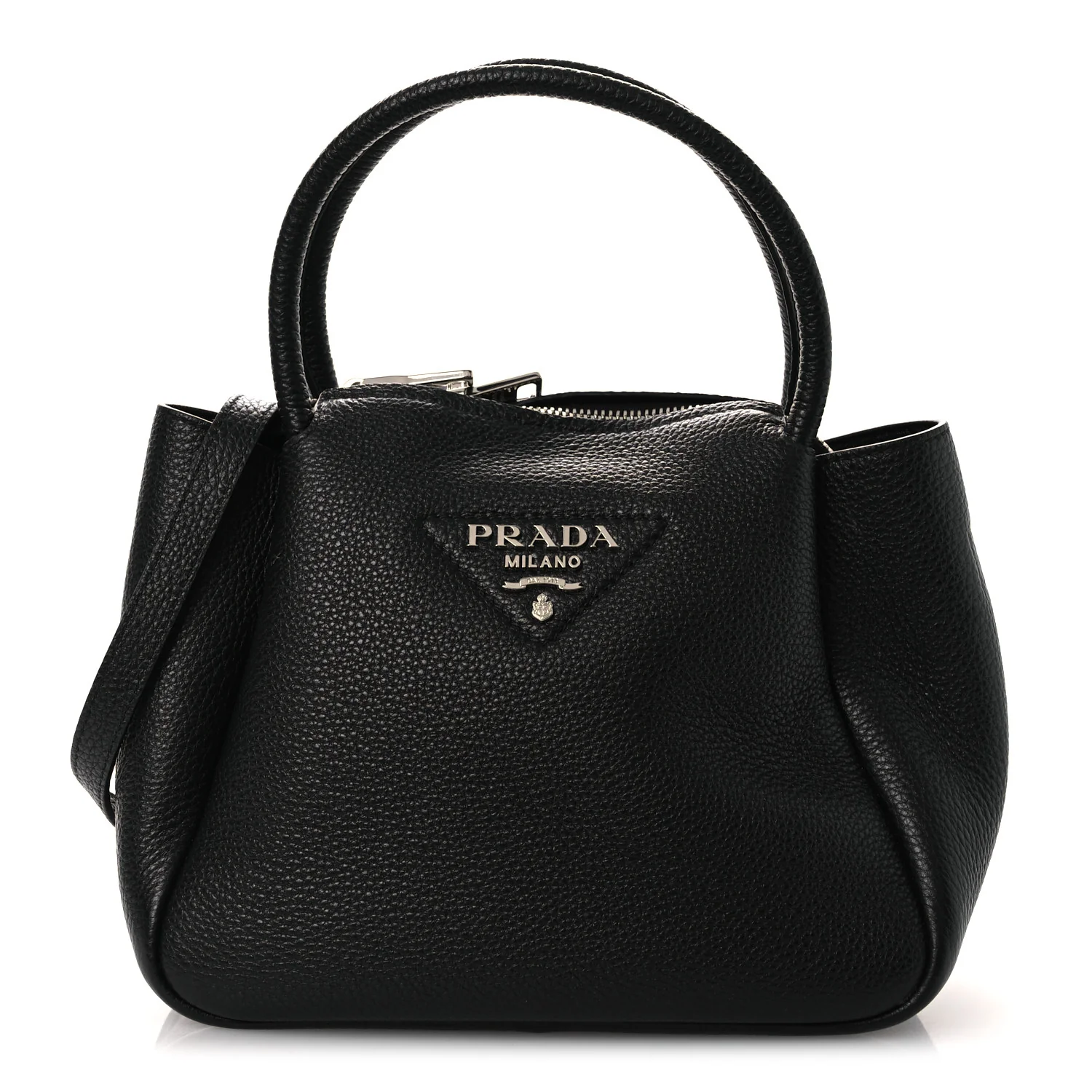 Vitello Daino Soft Mini Zippered Top Handle Bag Black