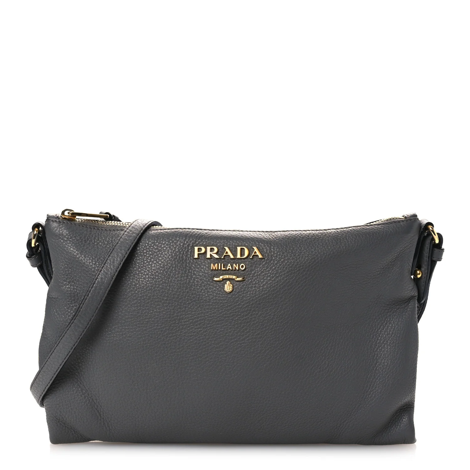 Vitello Daino Zippered Shoulder Bag Marmo
