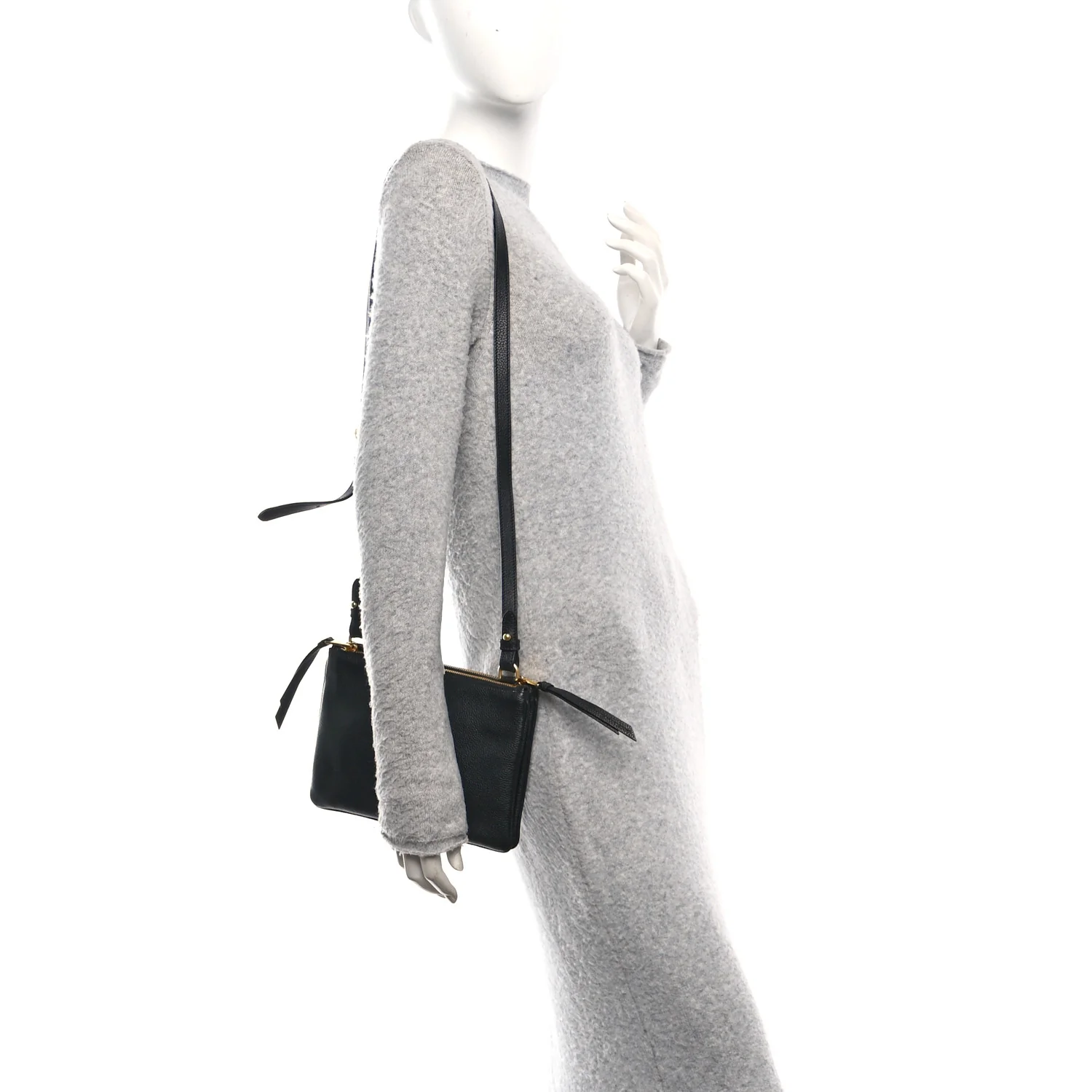 Vitello Phenix Double Zip Crossbody Bag Black - Image 2