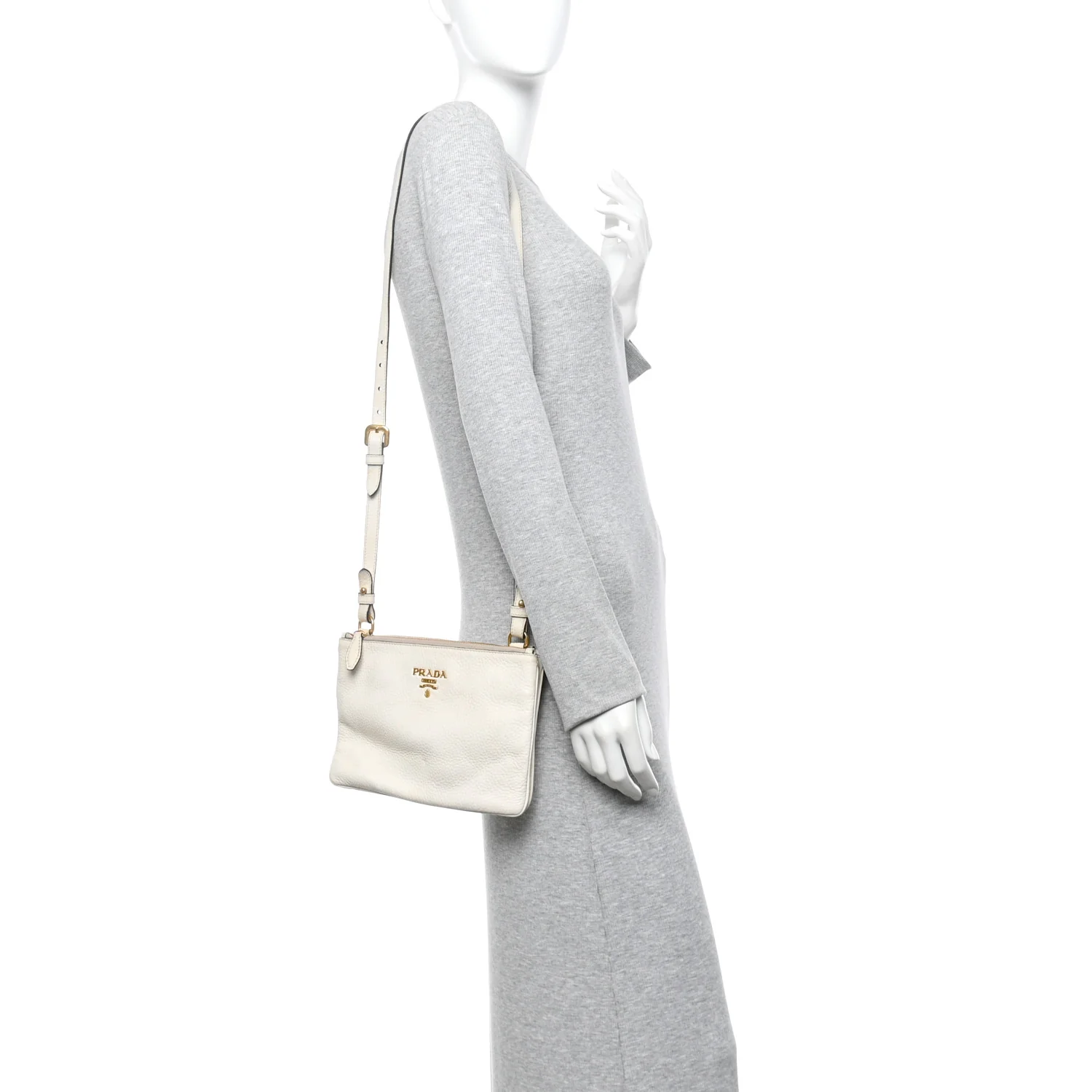 Vitello Phenix Double Zip Crossbody Bag White - Image 2