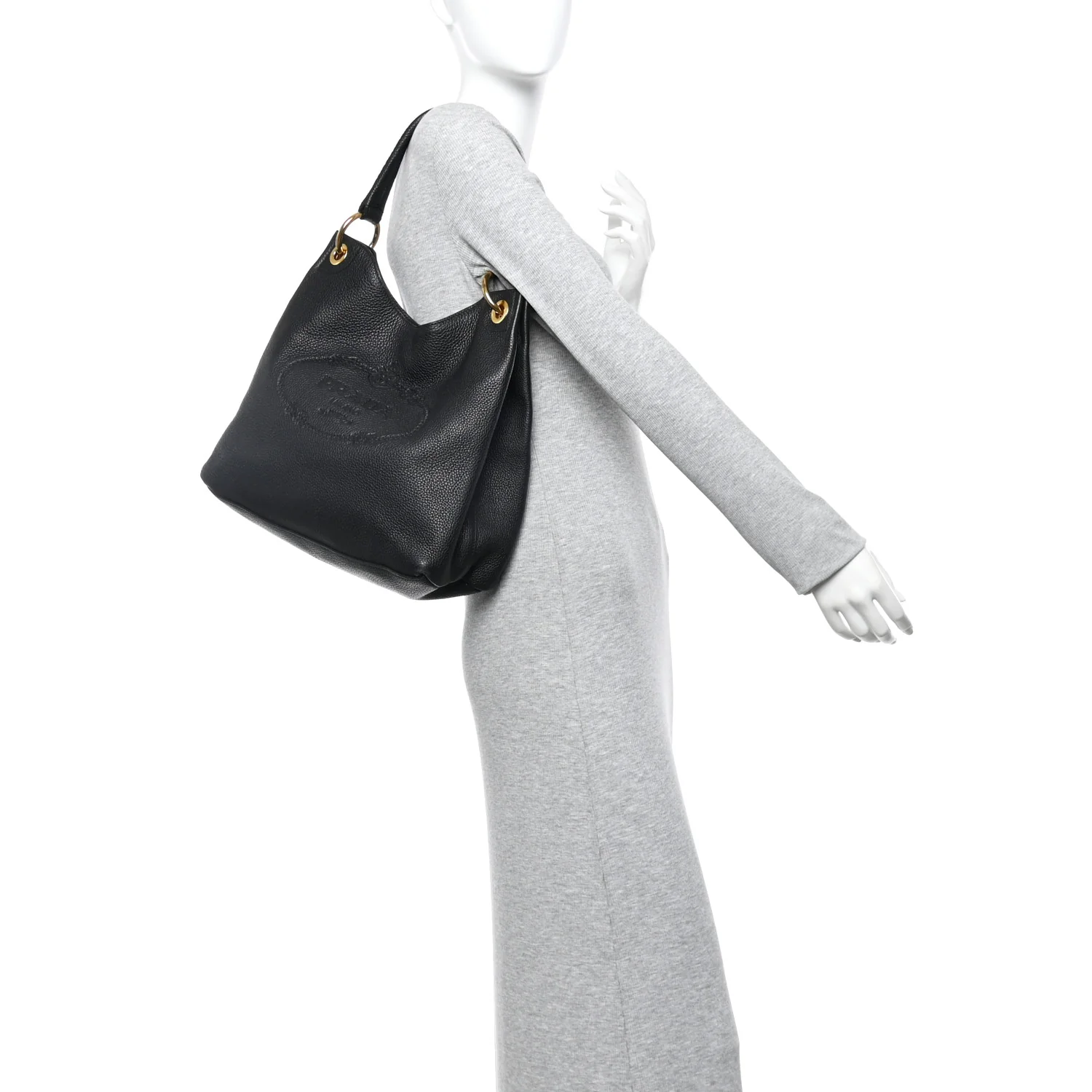 Vitello Phenix Embossed Logo Hobo Black - Image 2