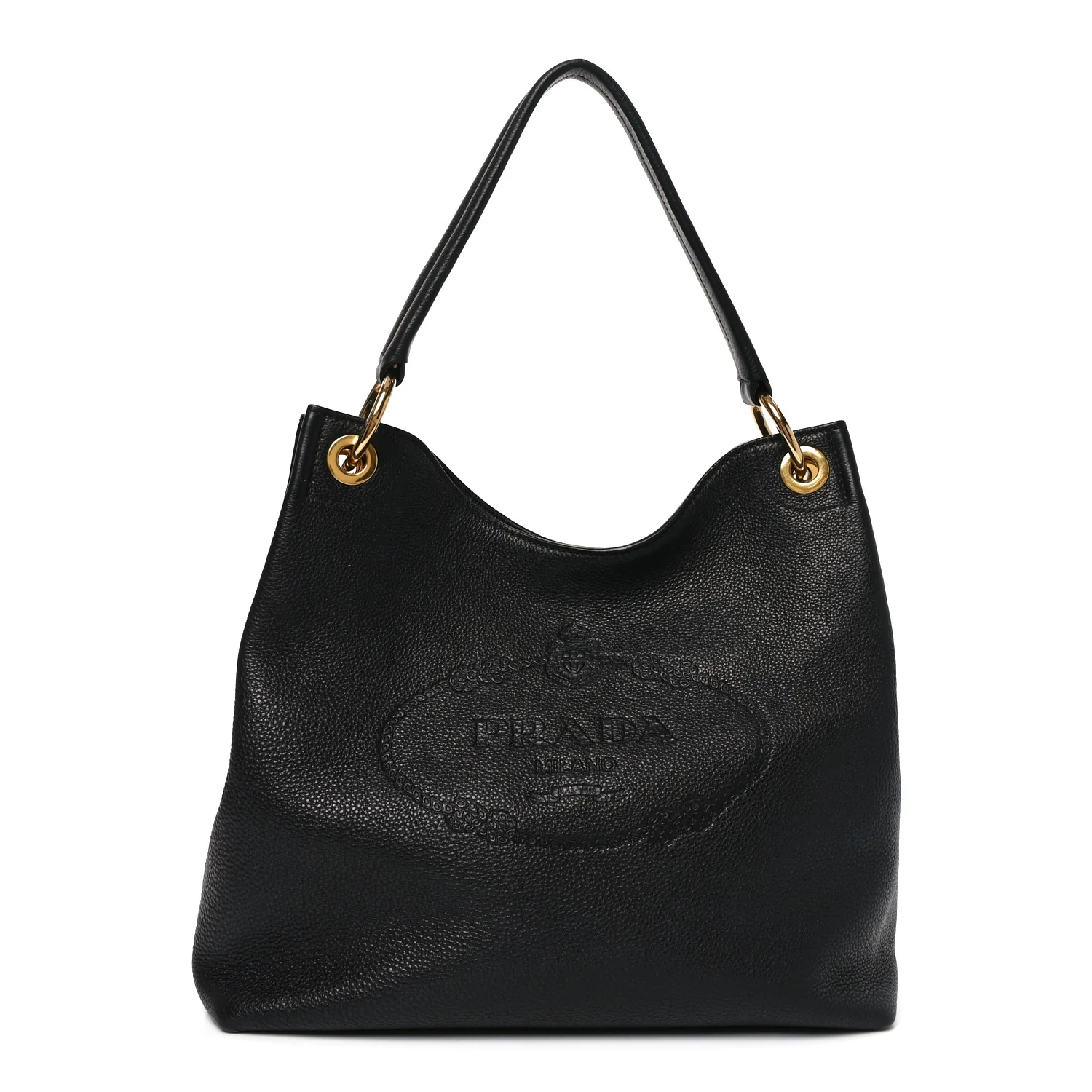 Vitello Phenix Embossed Logo Hobo Black