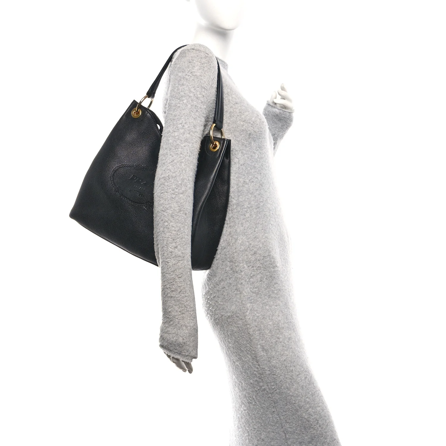 Vitello Phenix Embossed Logo Hobo Black - Image 2