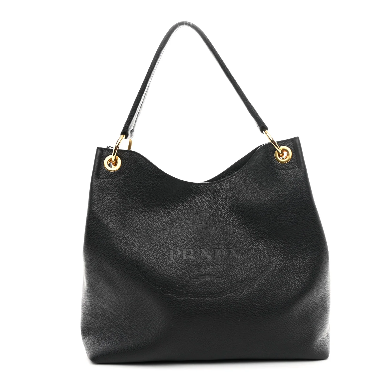 Vitello Phenix Embossed Logo Hobo Black