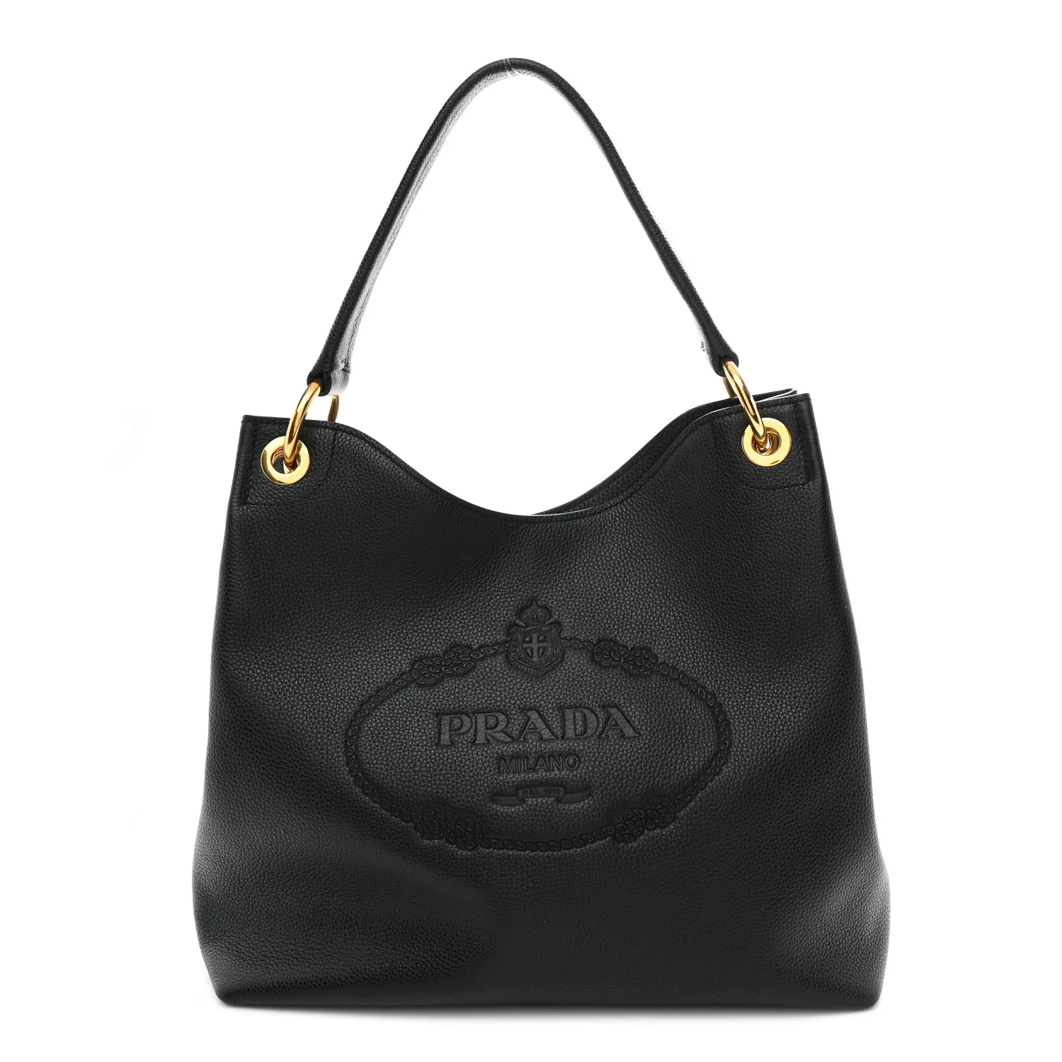 Vitello Phenix Embossed Logo Hobo Black