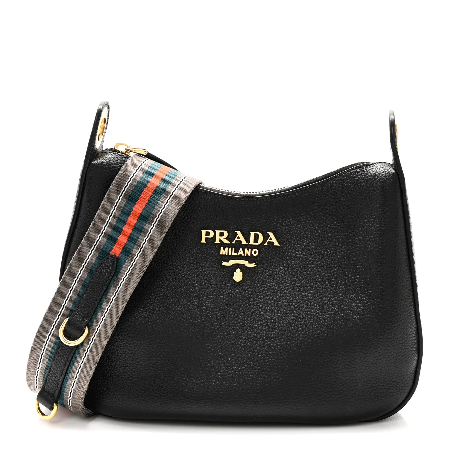 Vitello Phenix Small Zippered Messenger Hobo Black