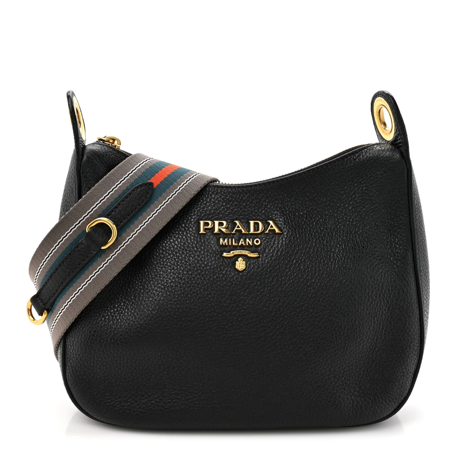 Vitello Phenix Zippered Messenger Hobo Black