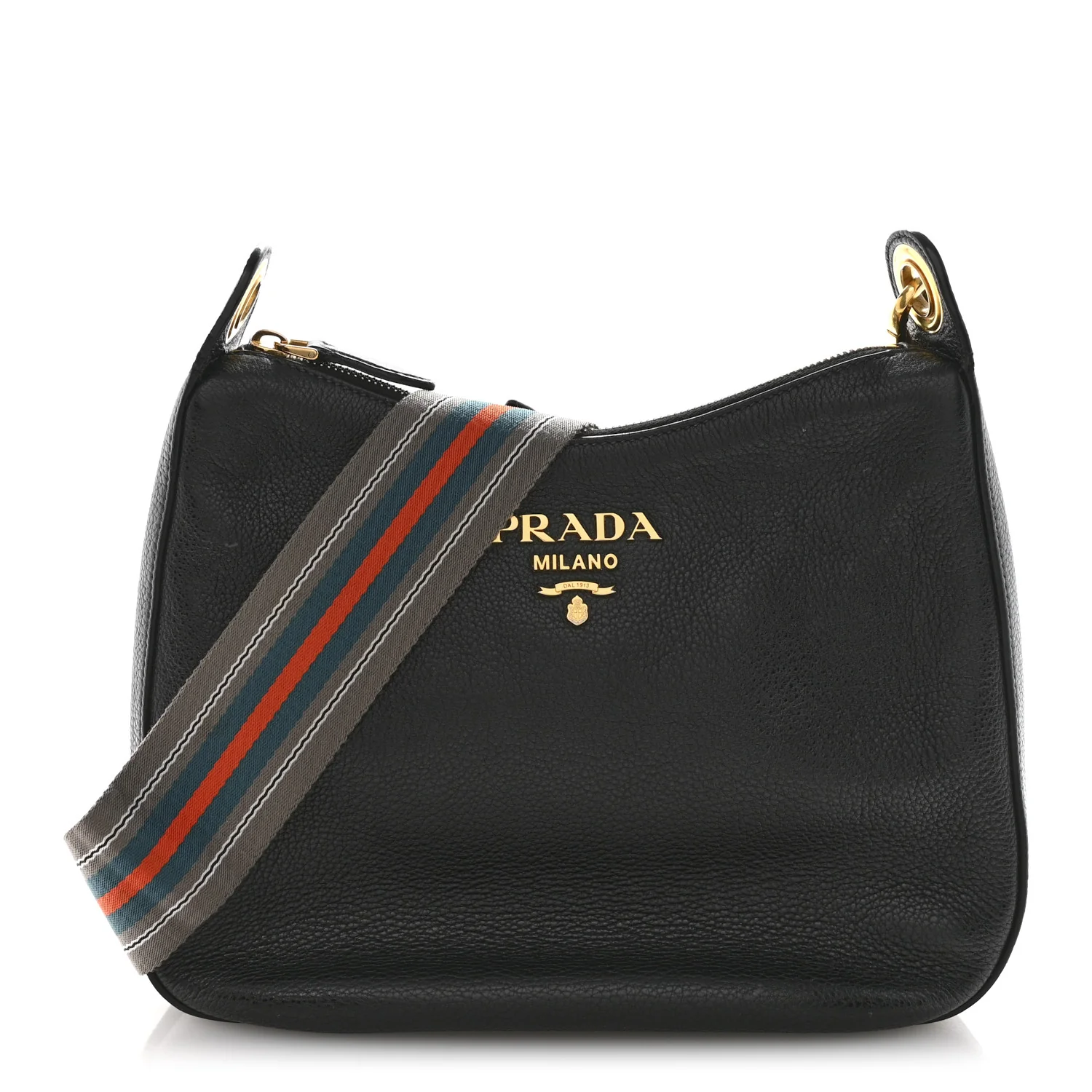 Vitello Phenix Zippered Messenger Hobo Black
