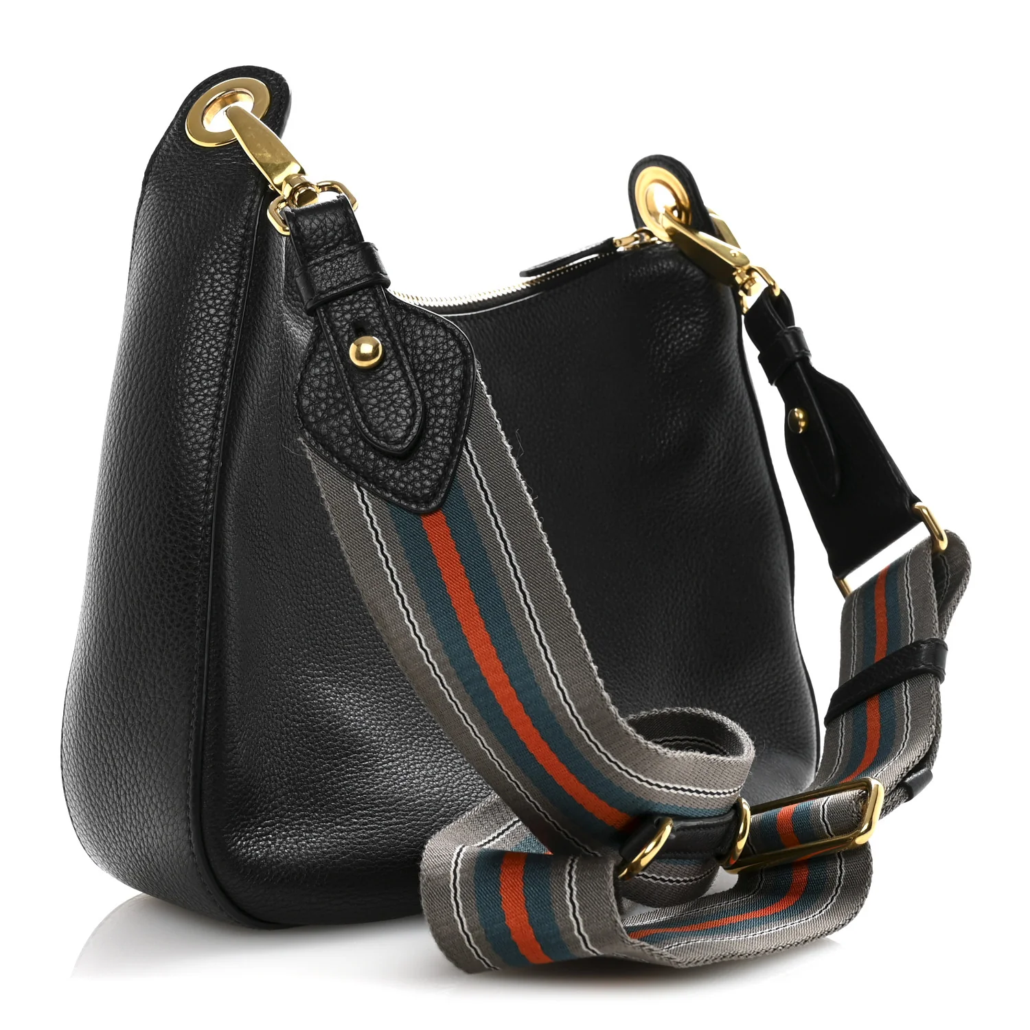 Vitello Phenix Zippered Messenger Hobo Black - Image 3