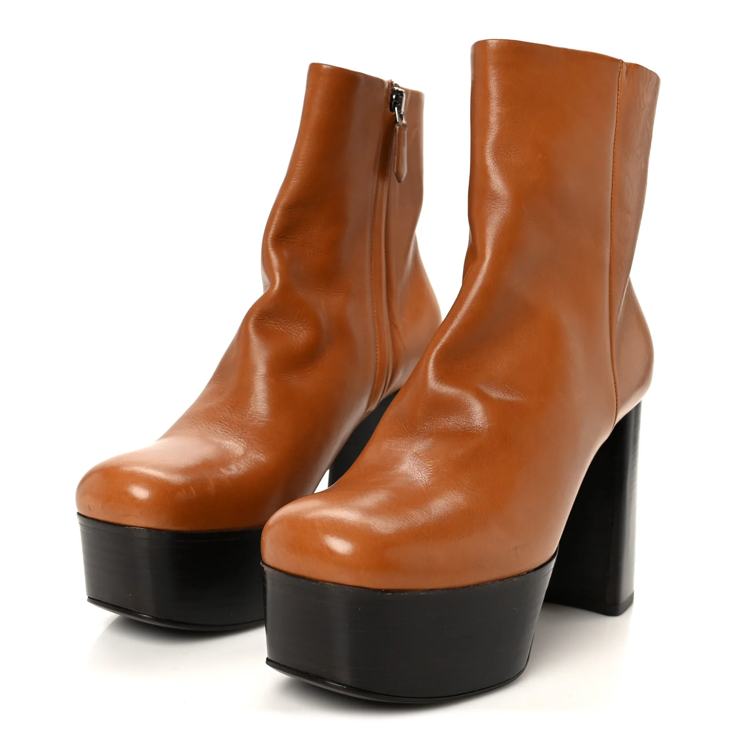 Vitello Platform Ankle Booties 37.5 Cognac - Image 4