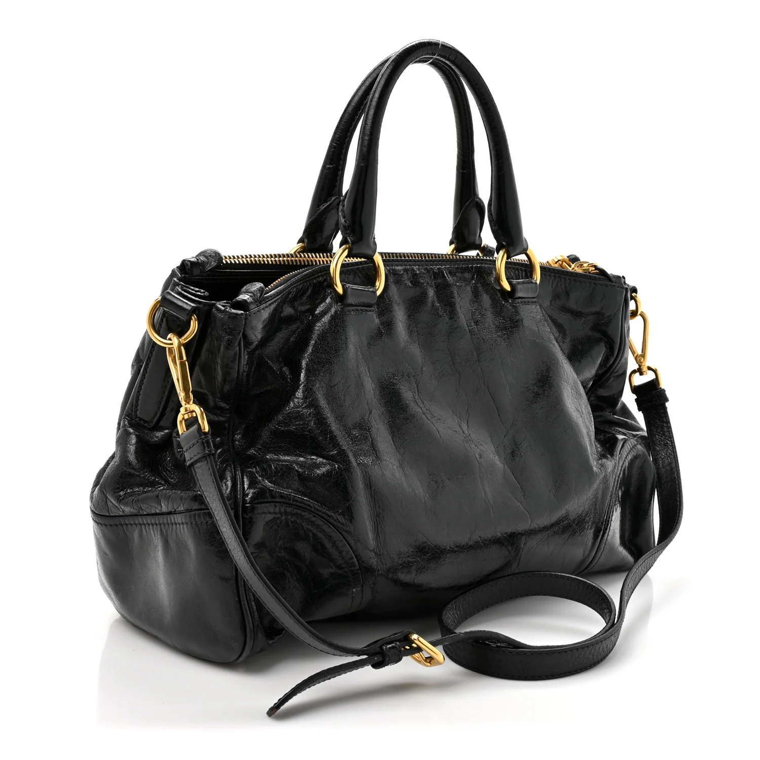 Vitello Shine Shopping Satchel Black - Image 3