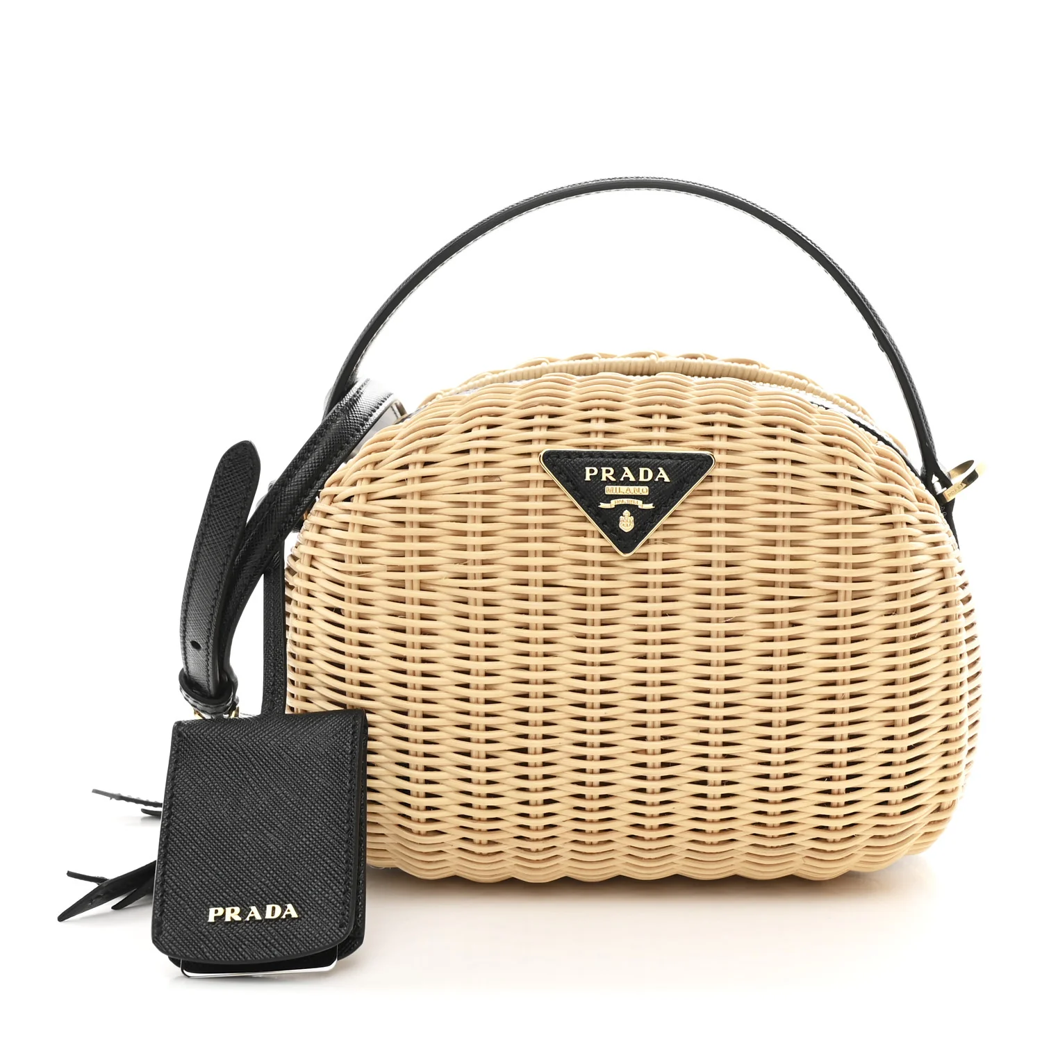 Wicker Saffiano Midolino Odette Top Handle Bag Naturale Black