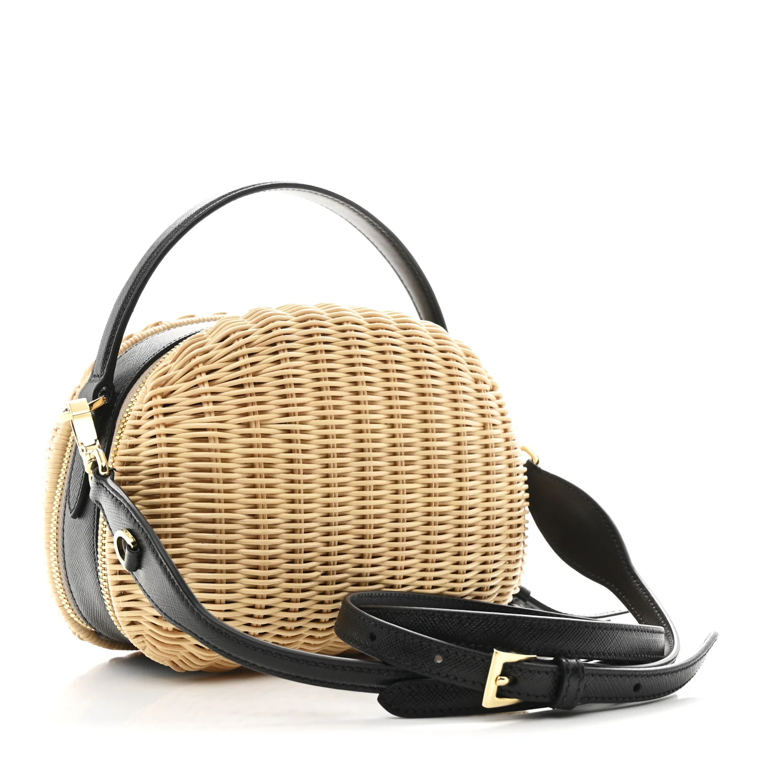 Wicker Saffiano Midolino Odette Top Handle Bag Naturale Black - Image 3