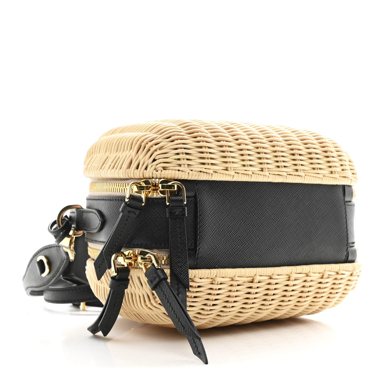 Wicker Saffiano Midolino Odette Top Handle Bag Naturale Black - Image 4