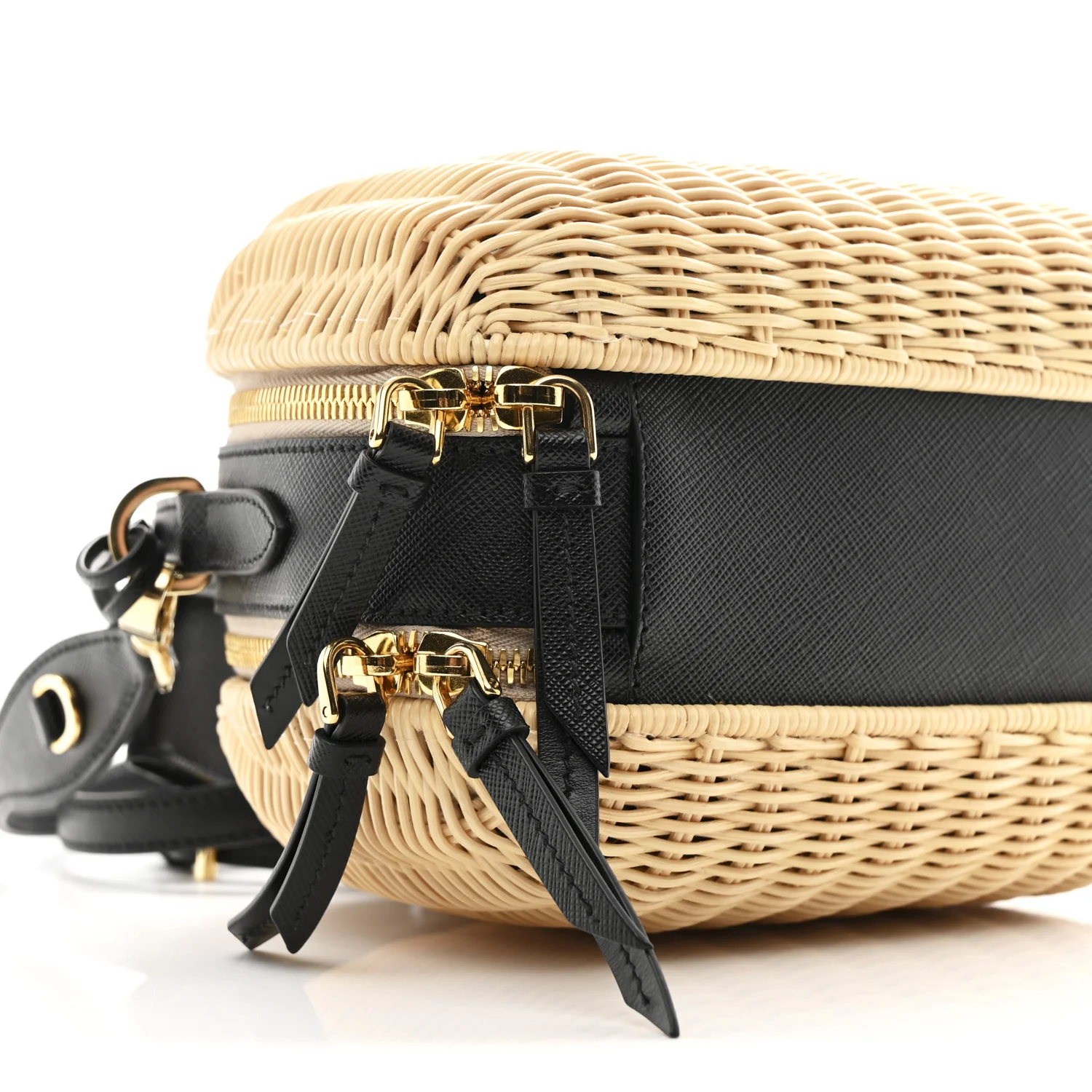 Wicker Saffiano Midolino Odette Top Handle Bag Naturale Black - Image 9