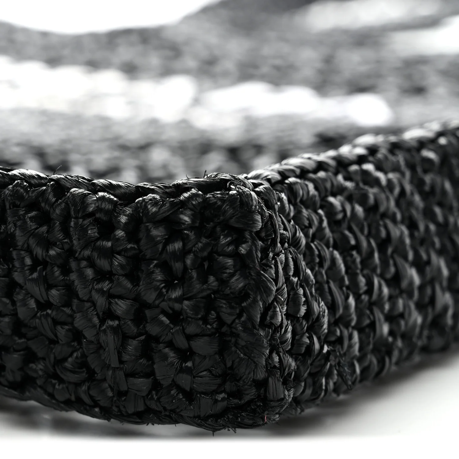 Yarn Raffia Effect Crochet Logo Embroidered Tote Bag Black - Image 10