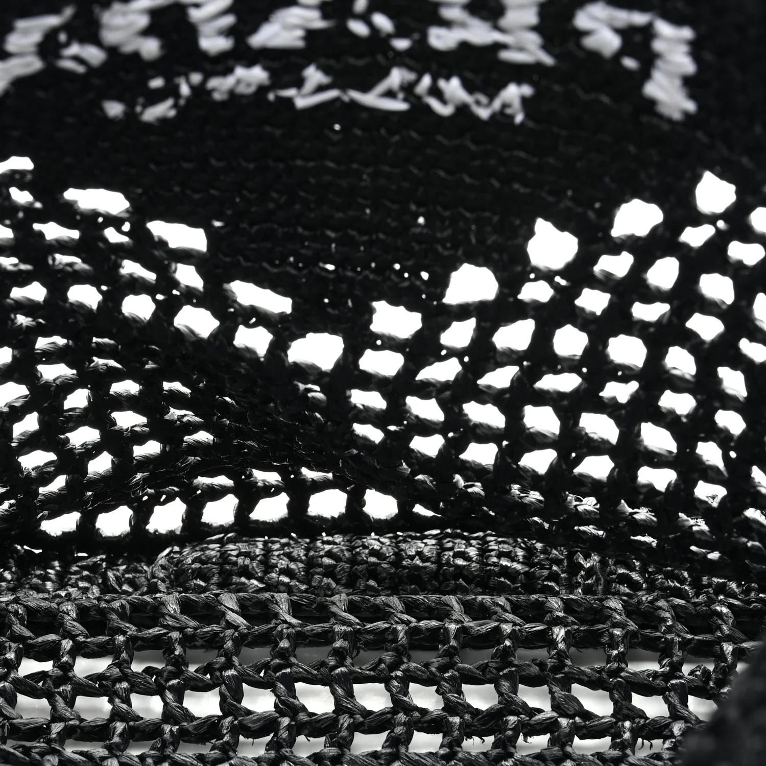 Yarn Raffia Effect Crochet Logo Embroidered Tote Bag Black - Image 5