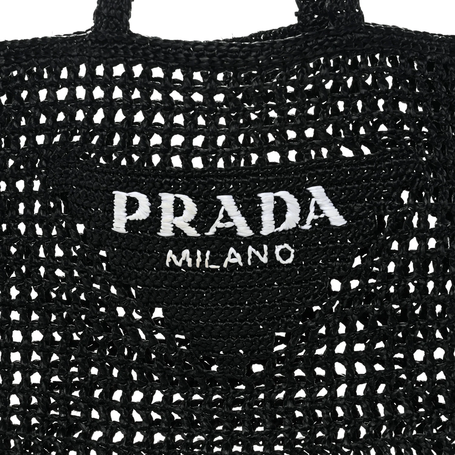 Yarn Raffia Effect Crochet Logo Embroidered Tote Bag Black - Image 8
