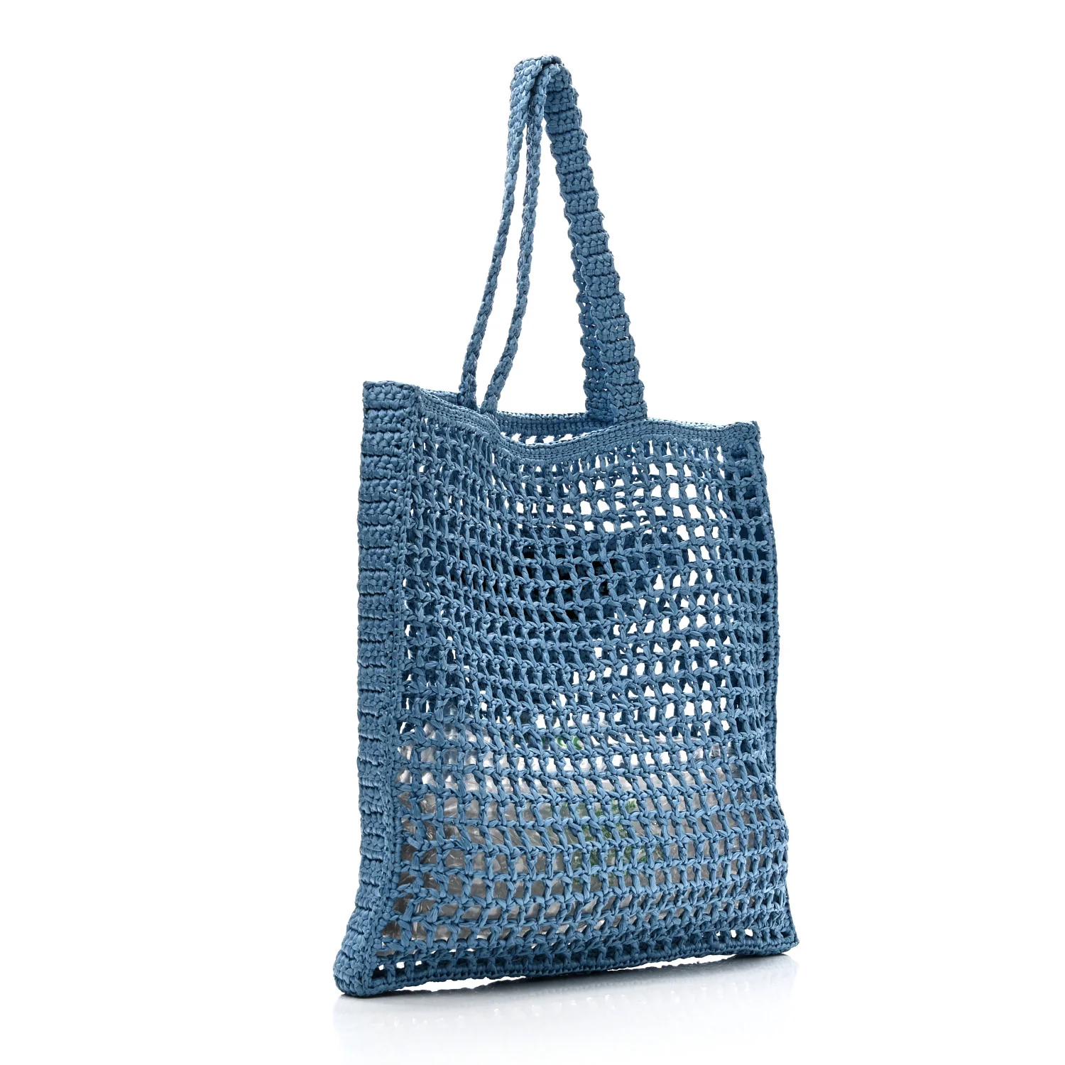 Yarn Raffia Effect Crochet Logo Embroidered Tote Bag Celeste - Image 3