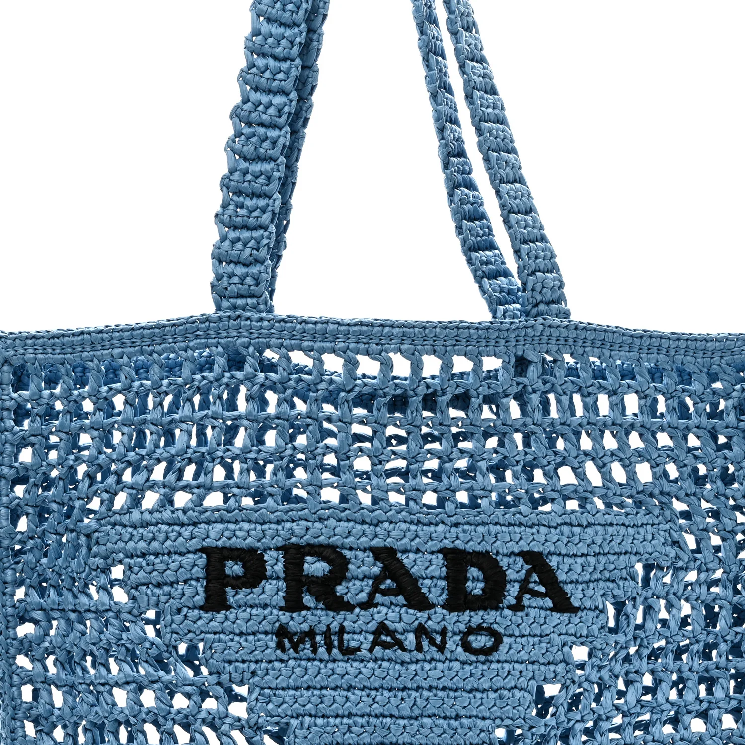 Yarn Raffia Effect Crochet Logo Embroidered Tote Bag Celeste - Image 7