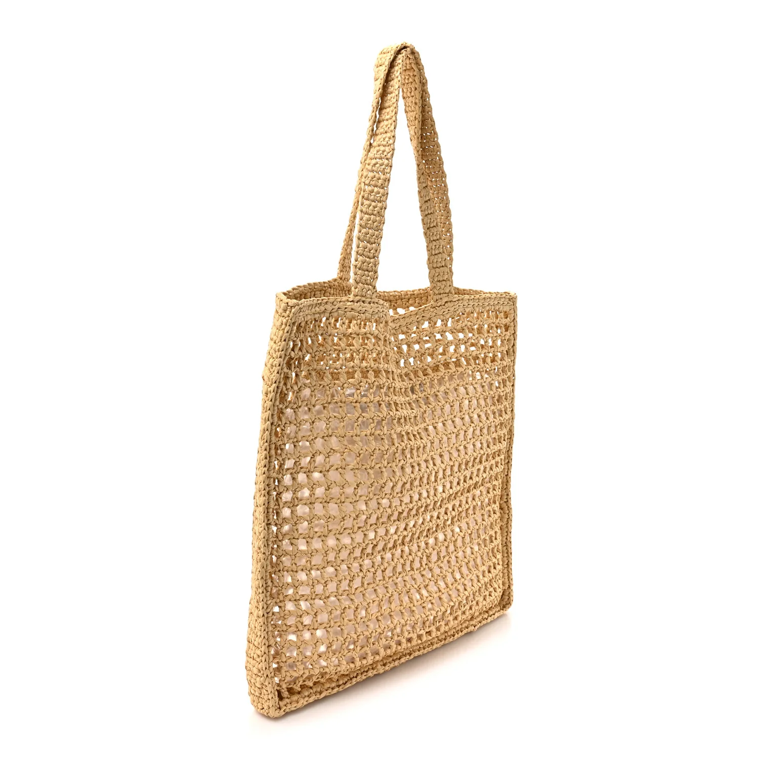 Yarn Raffia Effect Crochet Logo Embroidered Tote Bag Naturale - Image 3