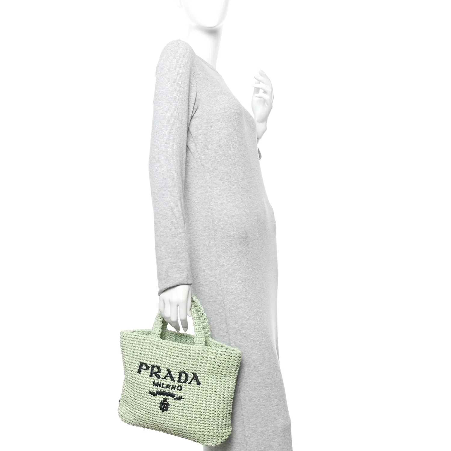Yarn Raffia Effect Crochet Small Logo Tote Acqua - Image 2