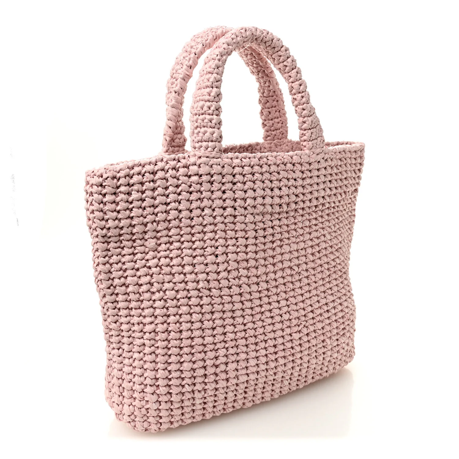Yarn Raffia Effect Crochet Small Logo Tote Alabastro - Image 3