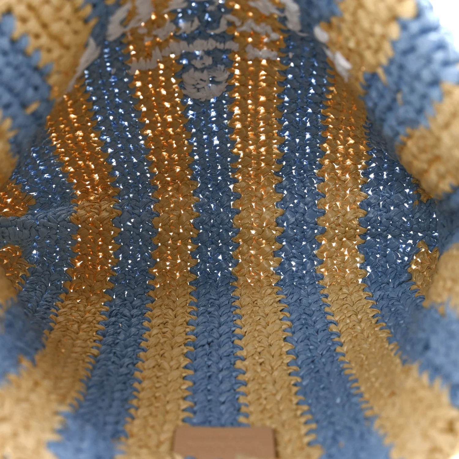 Yarn Raffia Effect Crochet Striped Small Logo Tote Naturale Celeste - Image 5