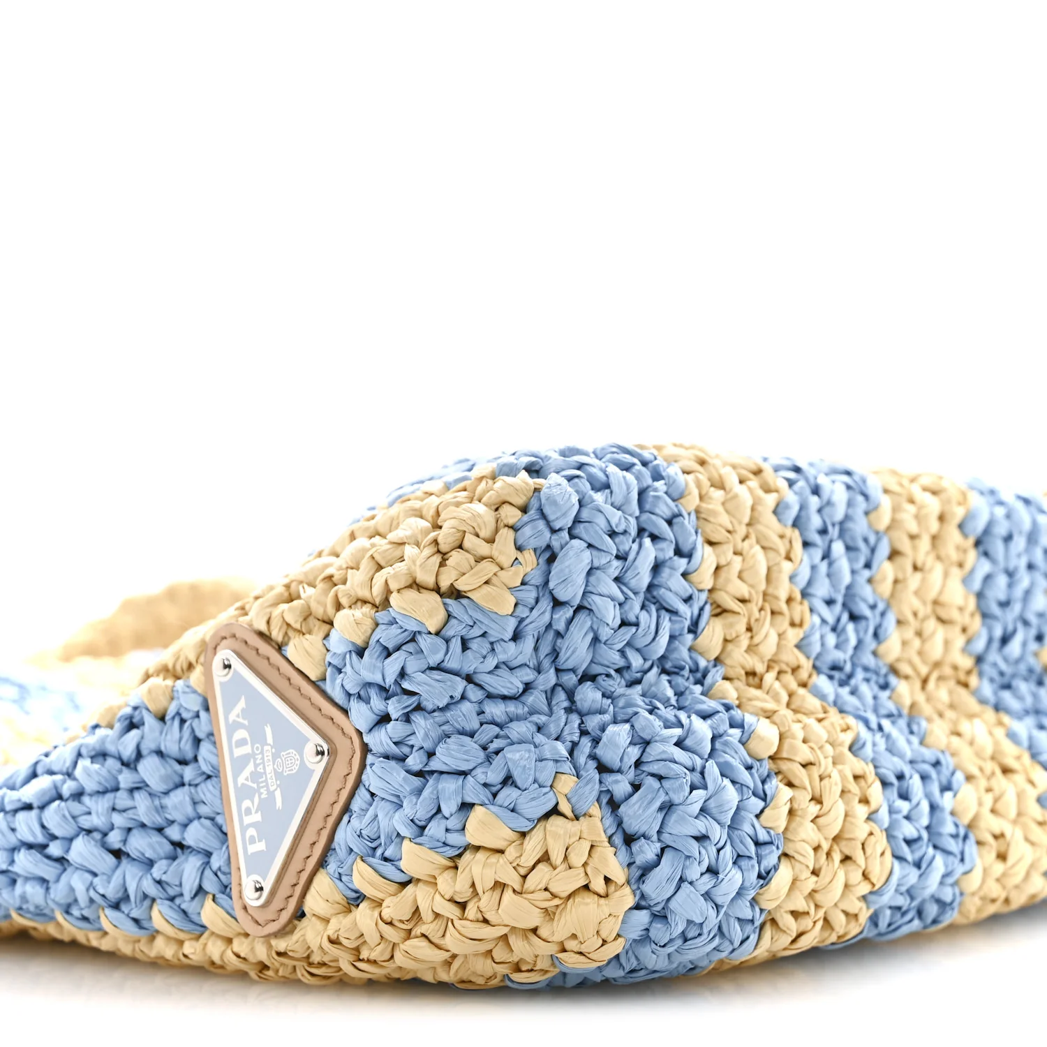 Yarn Raffia Effect Crochet Striped Small Logo Tote Naturale Celeste - Image 8